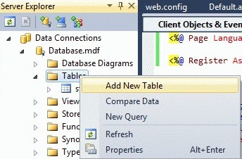 Server Explorer add new Table-